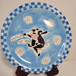 Cute Dancing Cow Handpainted Plate by Mila Design 8.75"